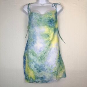 Tie Dye Cowl Neck Mini Slip Dress Tie StrapsY2K Festival IndieSleaze Watercolor